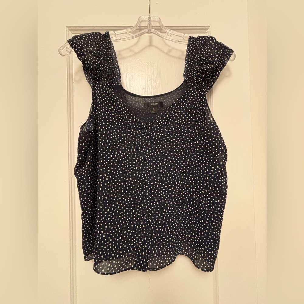 J. Crew Navy and White Dotted Blouse